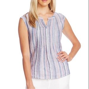 New! Vince Camuto Women's Sleeveless Striped Linen Top Red Size X-Large